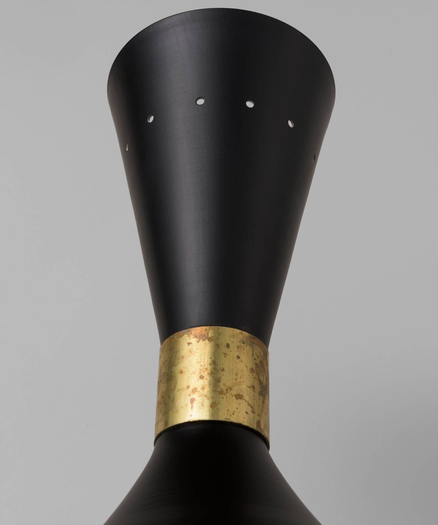 Painted Black Metal and Brass Modern Sconce, circa 1960