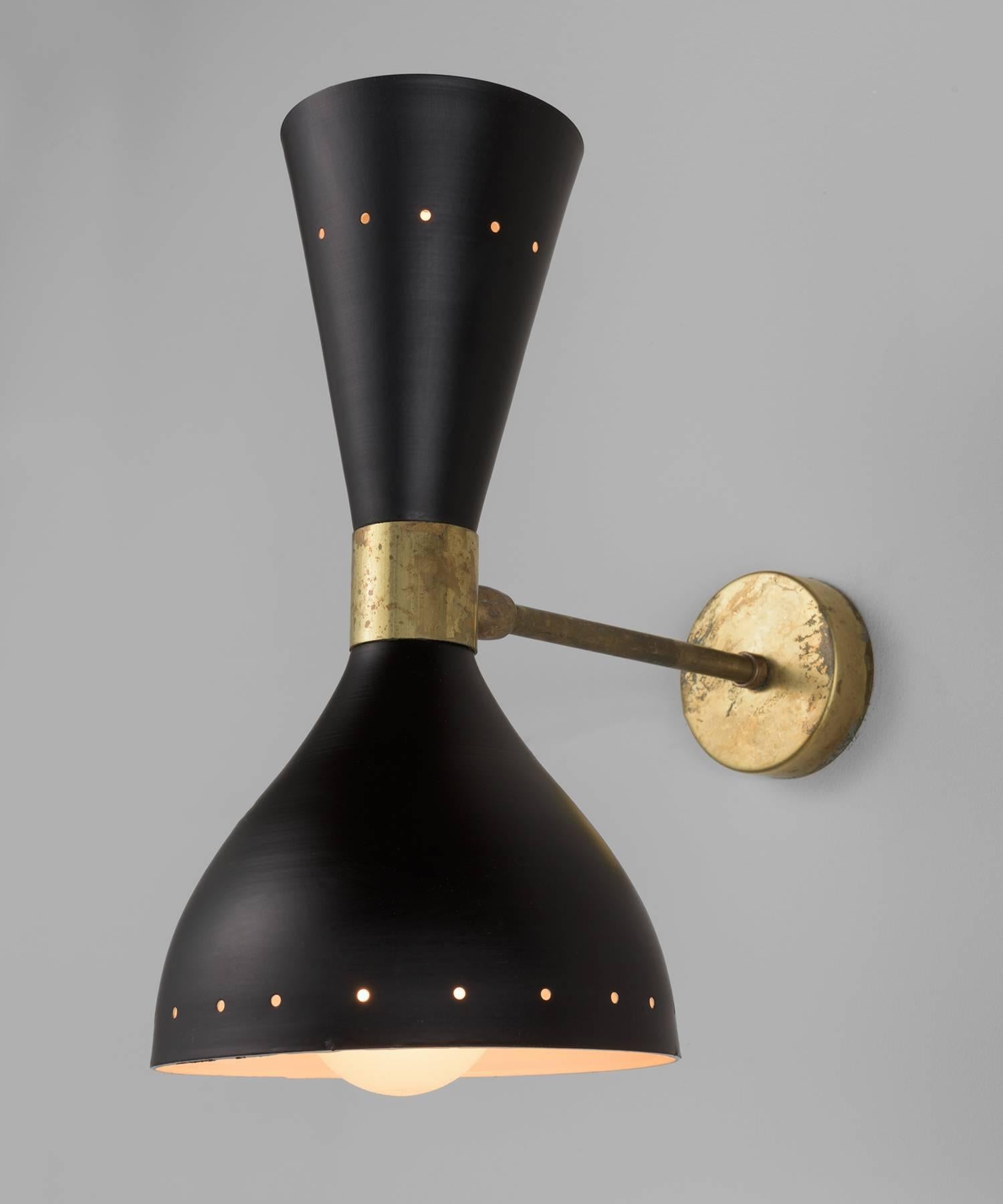Black Metal and Brass Modern Sconce, circa 1960 In Good Condition In Culver City, CA