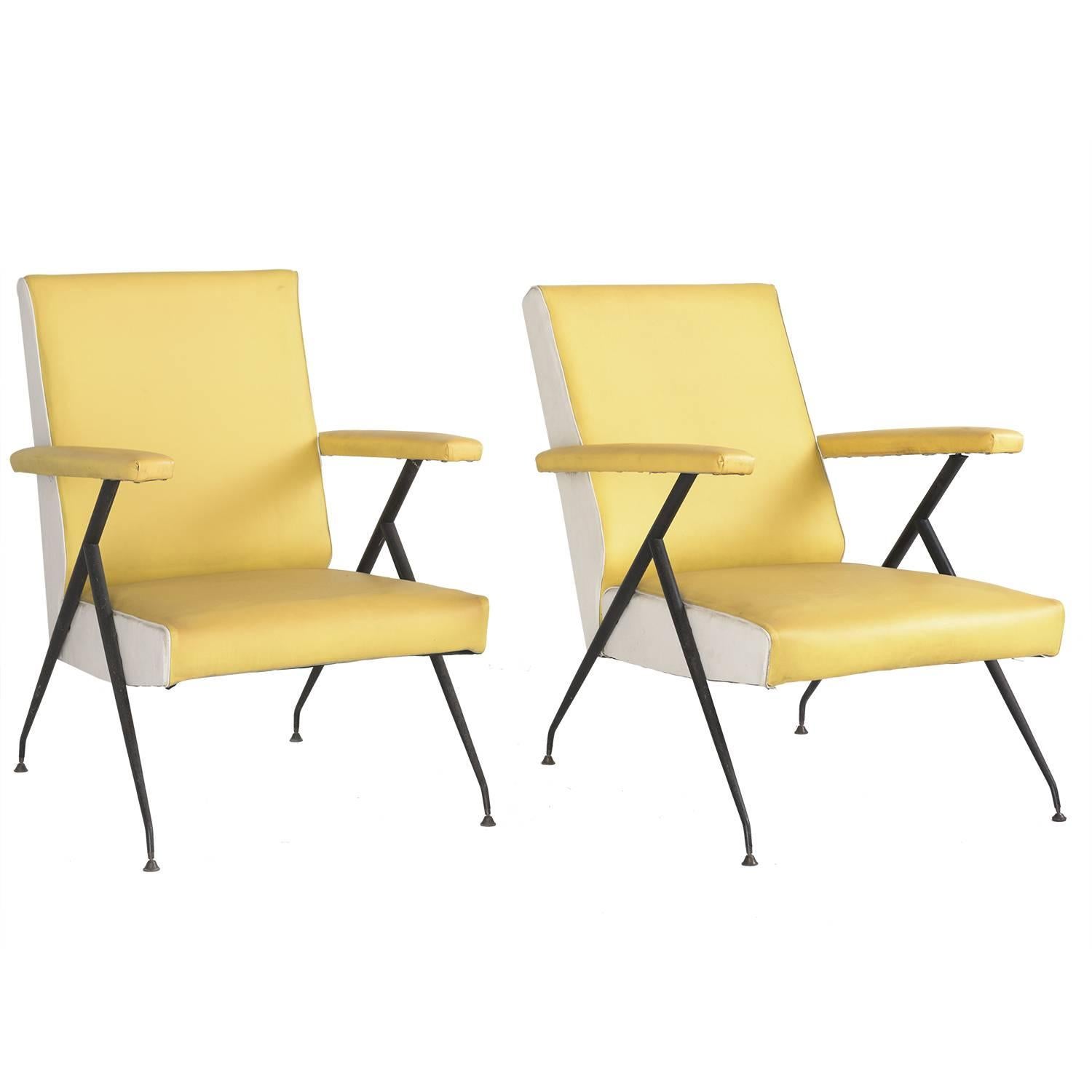 Pair of Vinyl and Metal Modern Lounge Chairs, circa 1960 at 1stDibs