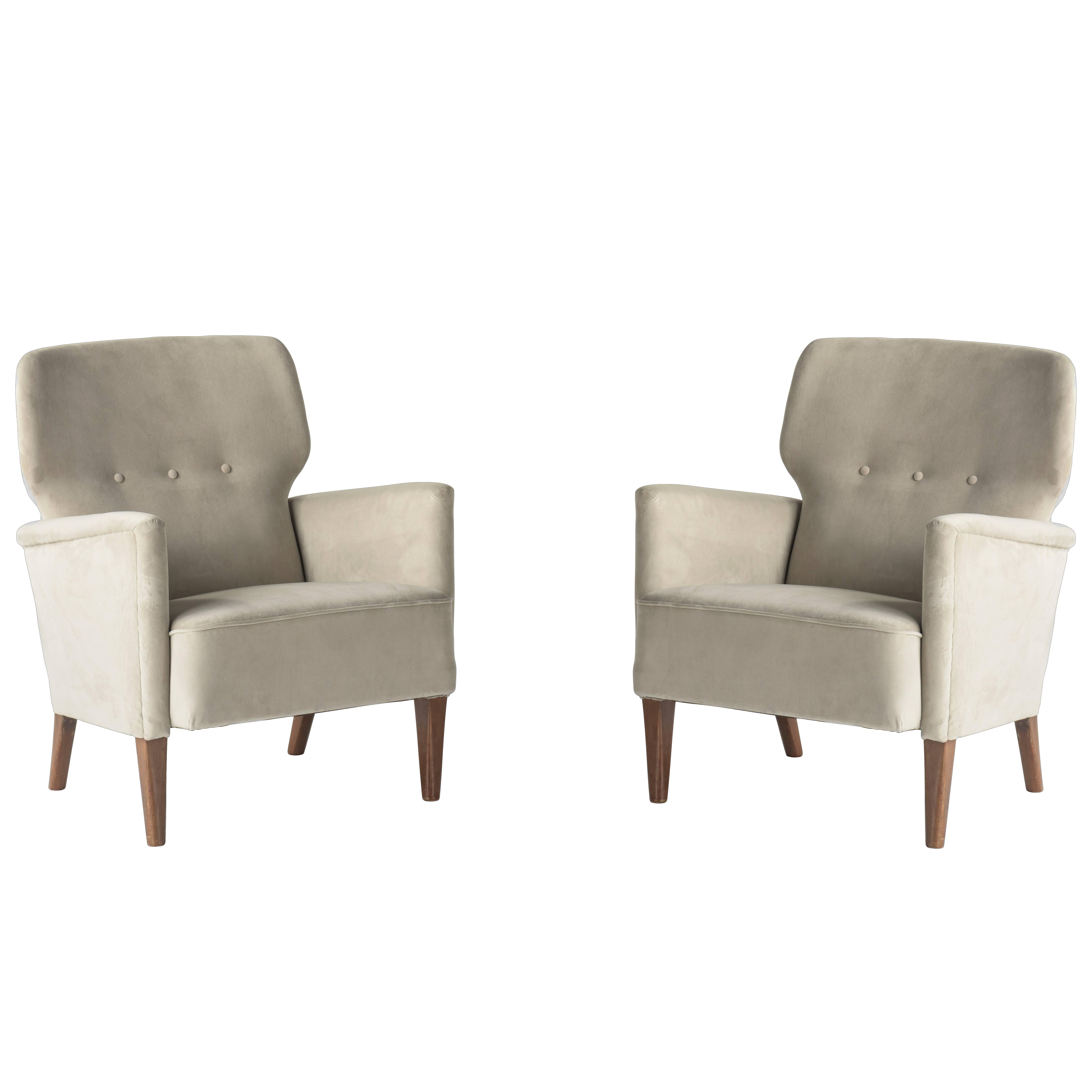 Pair of Velvet Modern Armchairs