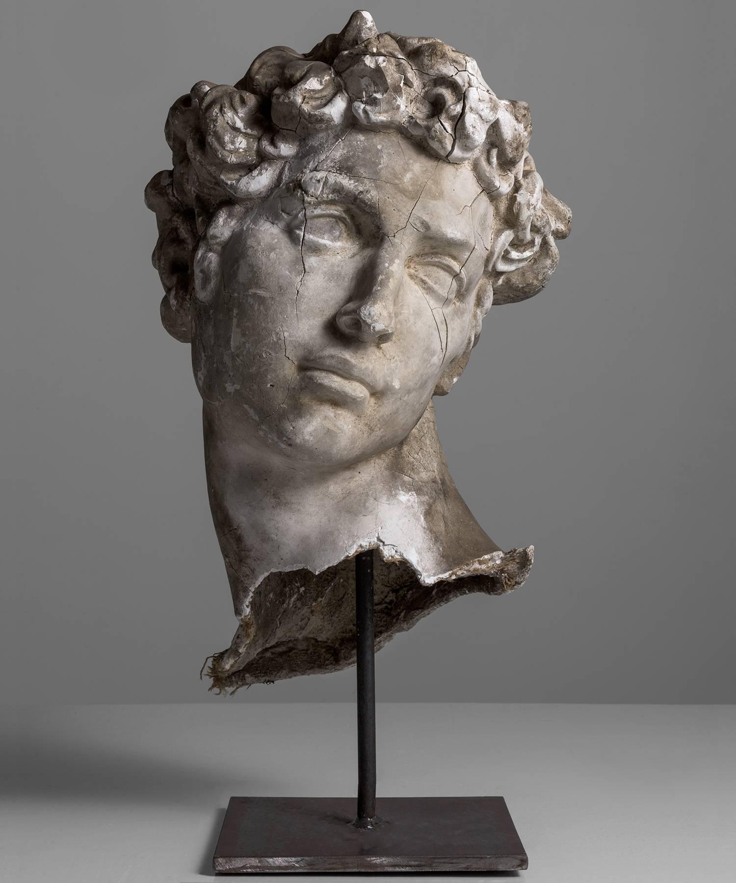 Plaster fragment of the head of Giuliano de' Medici on metal stand. Wonderful patina.

Italy, circa 1920.          