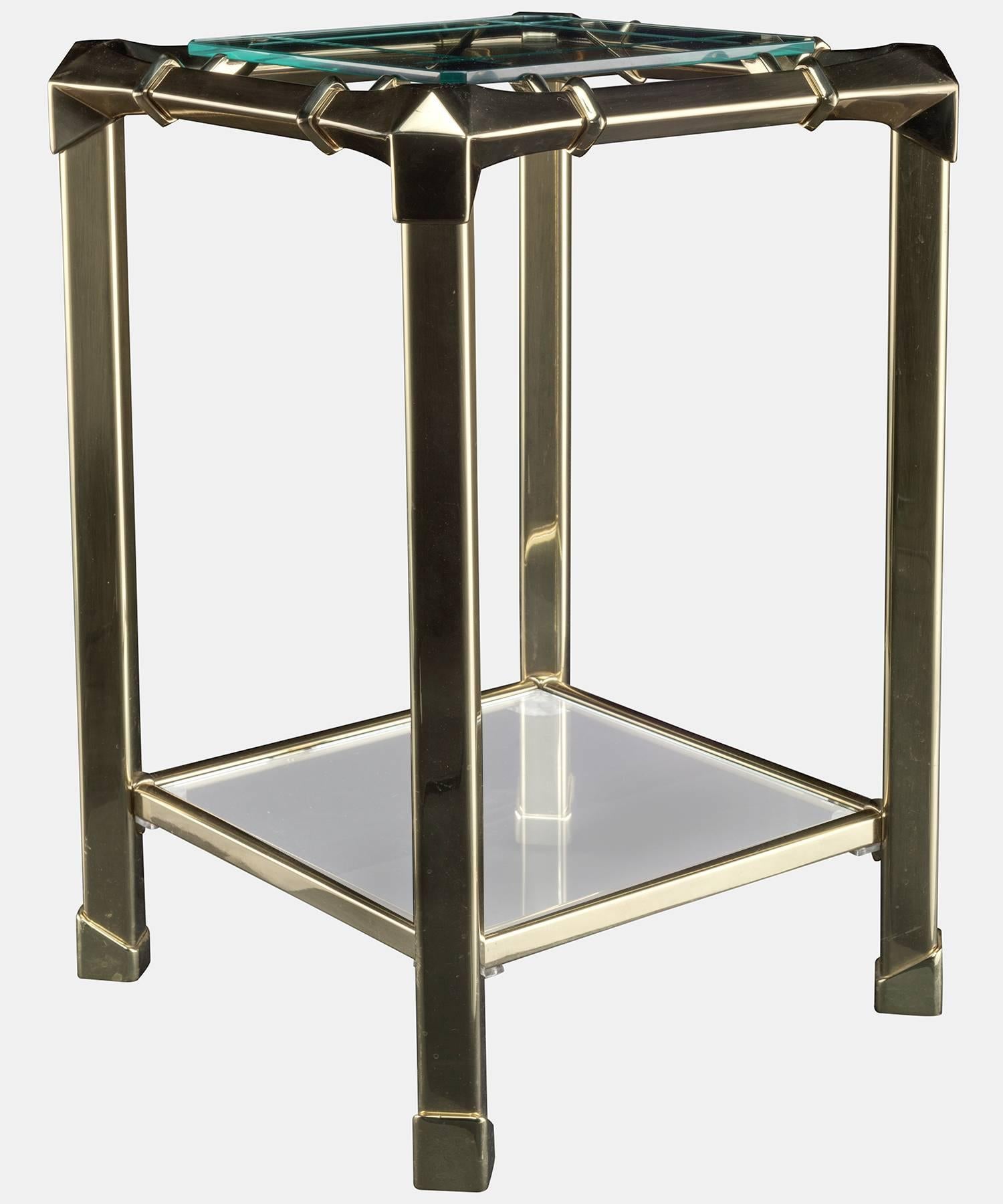 Italian Brass and Beveled Glass Side Table, circa 1970