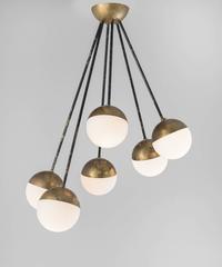 Stilnovo Brass and Frosted Glass Ceiling Lamp, circa 1960