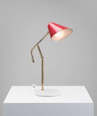 Brass and Red Lacquer Table Lamp, circa 1960