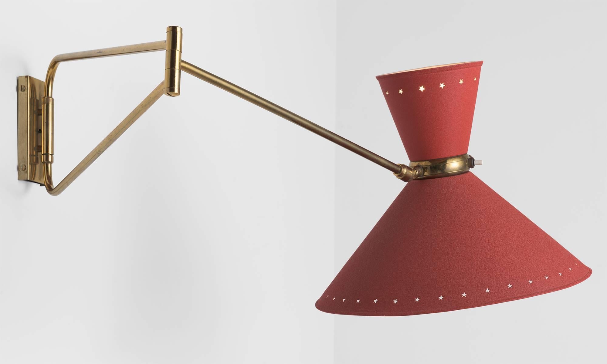 French Red Swing Arm Wall Sconce by Rene Mathieu, circa 1950