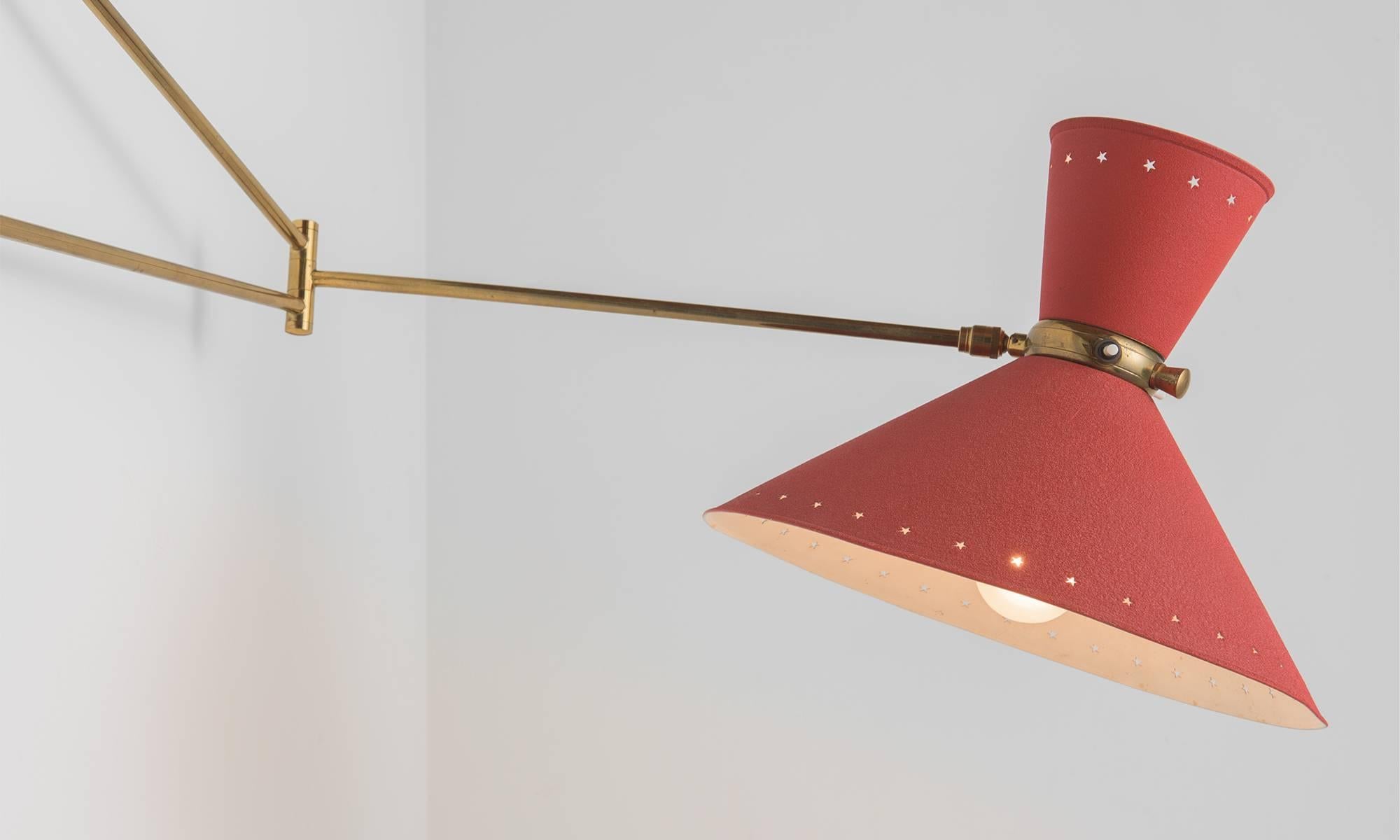 Mid-Century Modern Red Swing Arm Wall Sconce by Rene Mathieu, circa 1950