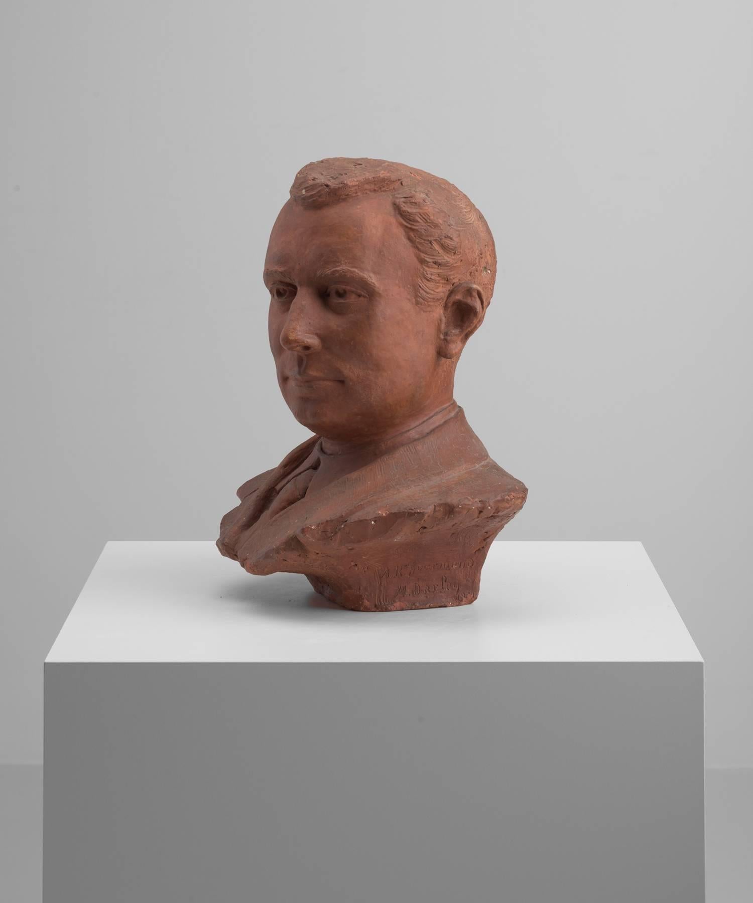French Terracotta Bust of Gentleman, circa 1930