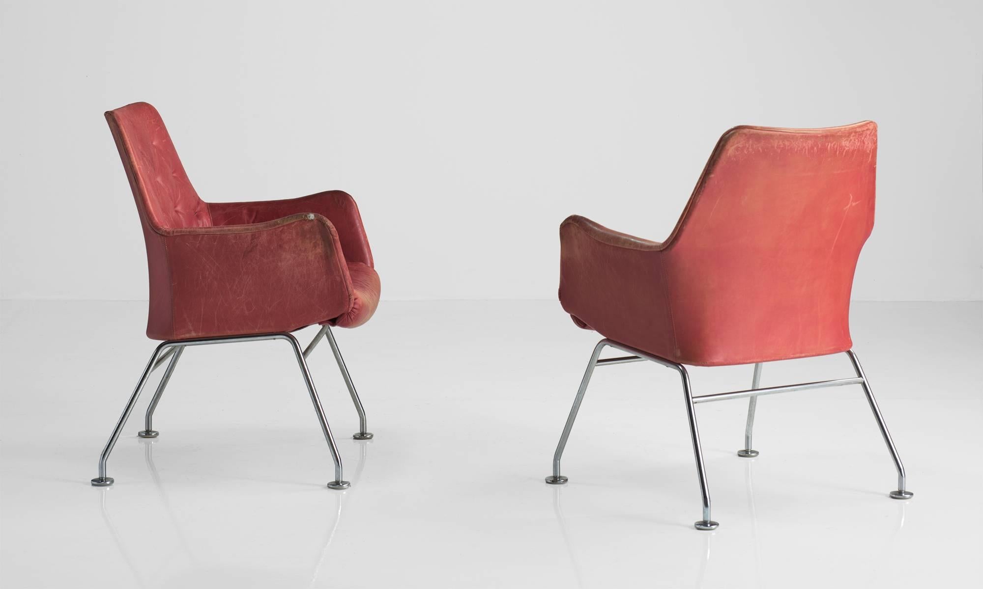 Mid-Century Modern Red Leather Armchairs by Bruno Mathsson, circa 1960