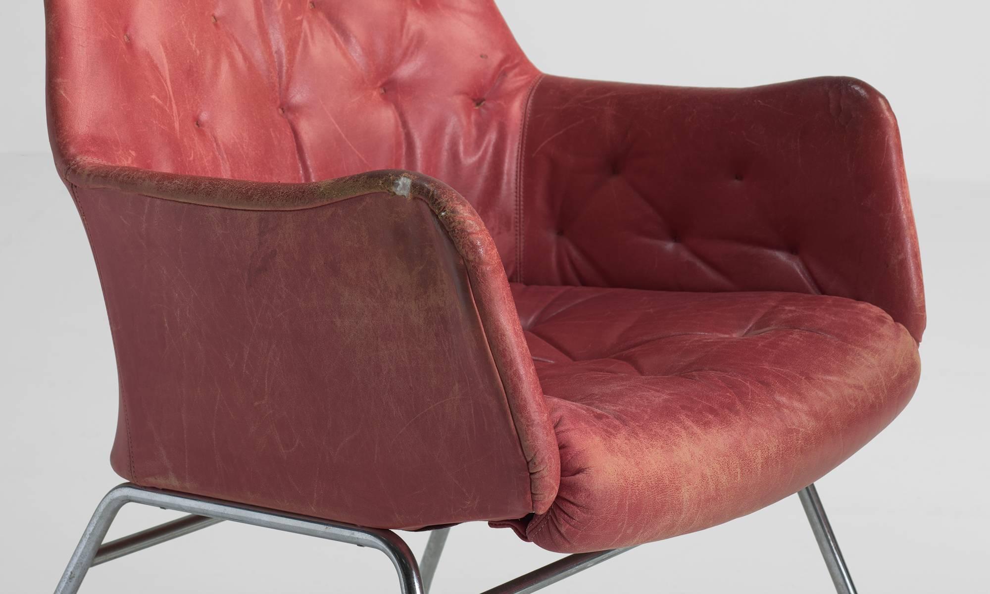 Red Leather Armchairs by Bruno Mathsson, circa 1960 In Good Condition In Culver City, CA