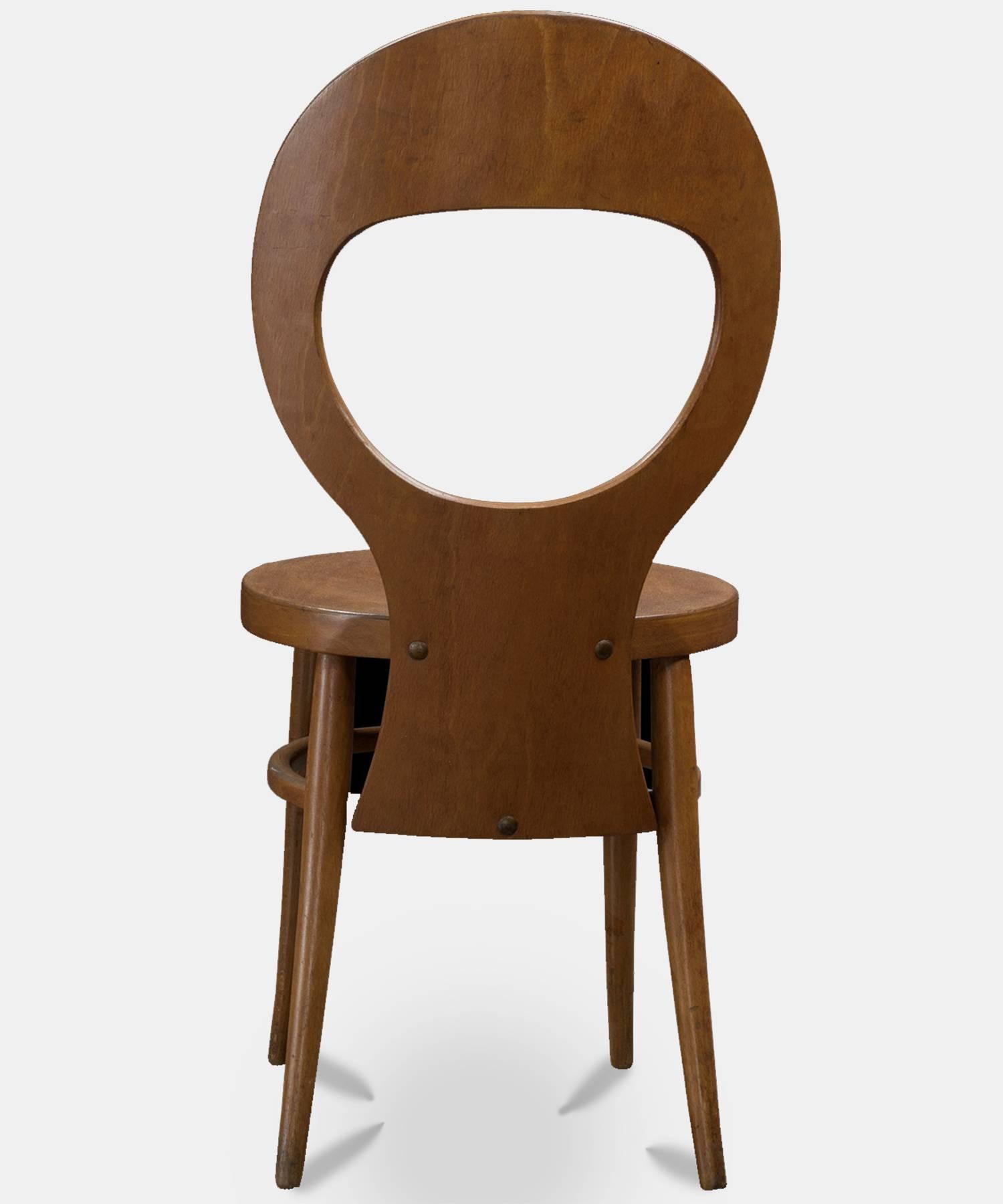 Baumann Bentwood and Vinyl Bistro Chairs, circa 1970 In Good Condition In Culver City, CA