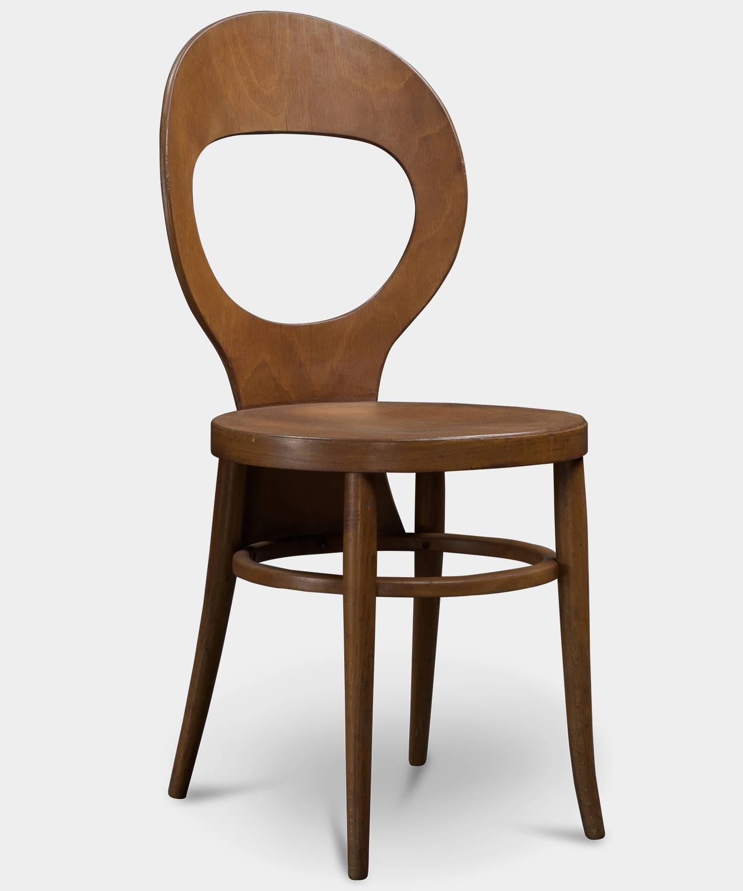 French Baumann Bentwood and Vinyl Bistro Chairs, circa 1970