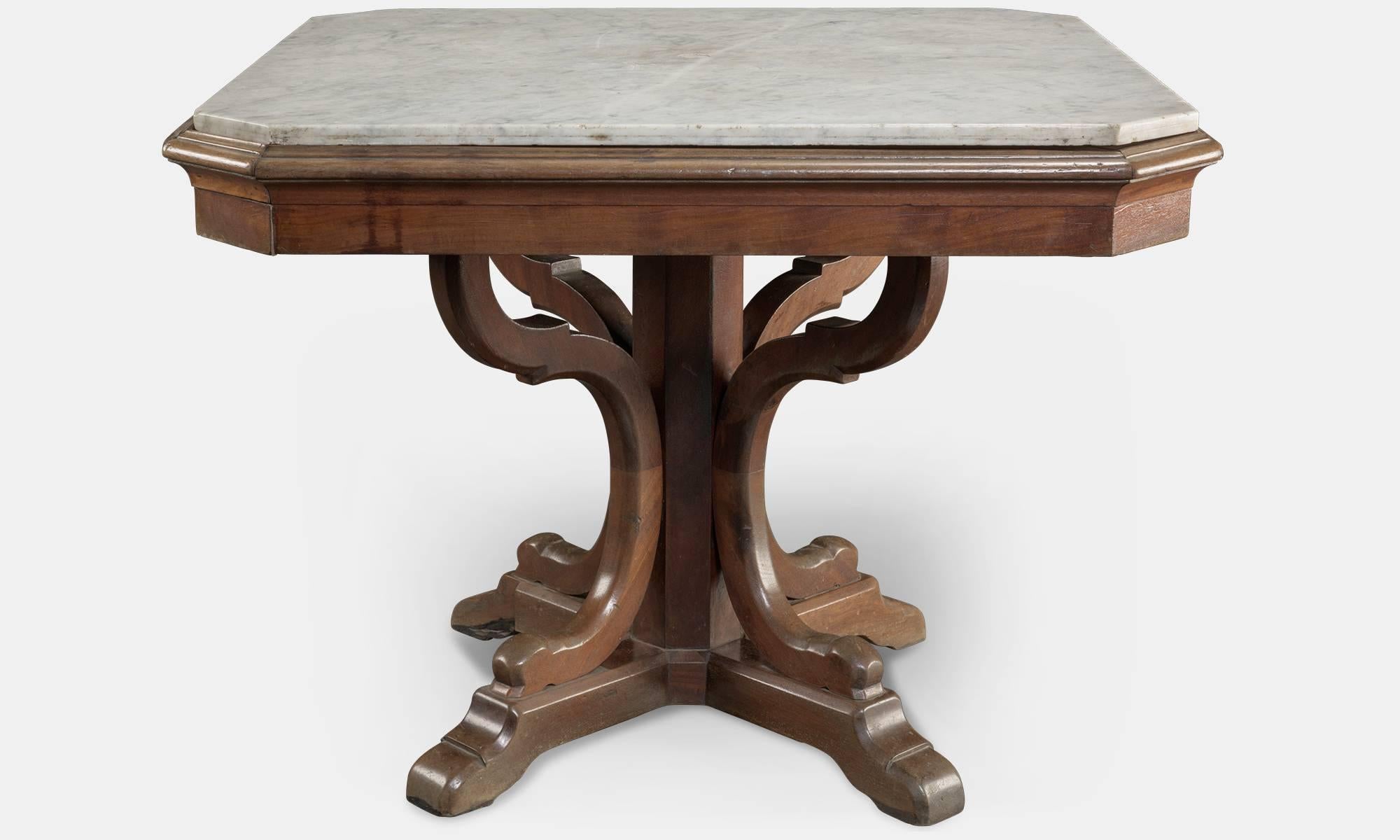 English Walnut and Carrara Marble Centre Table, circa 1870