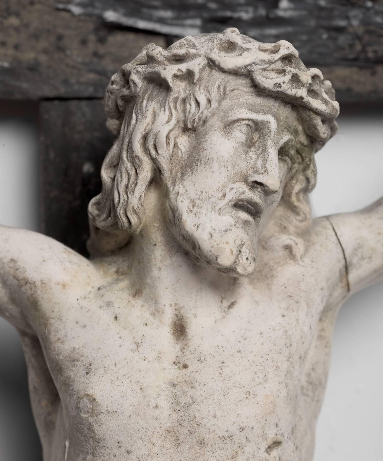 English Distressed Plaster and Wood Crucifix, circa 1800