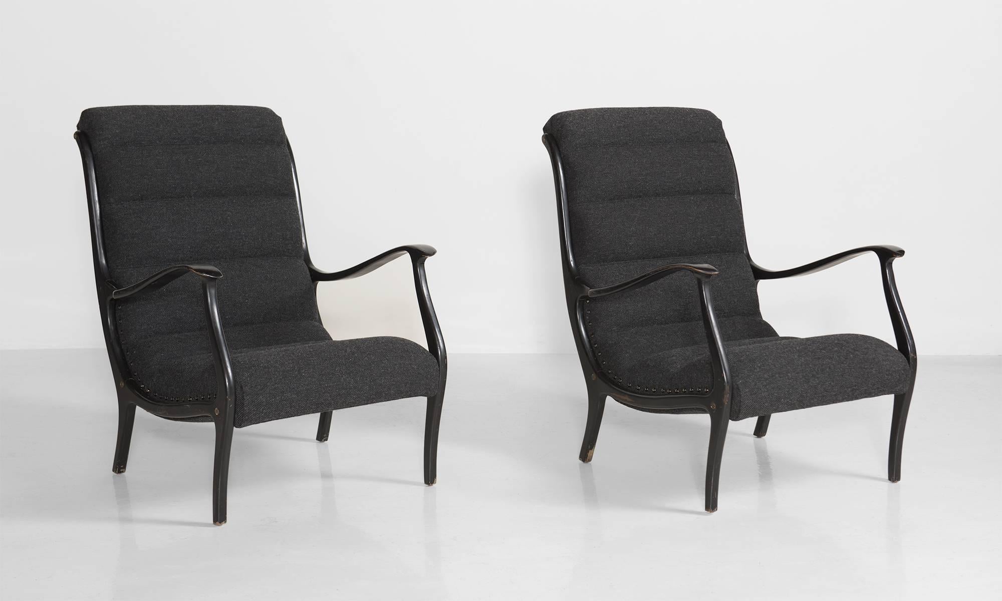 Bentwood armchairs, newly upholstered with Maharam fabric. Designed by Ezio Longhi for Elam.