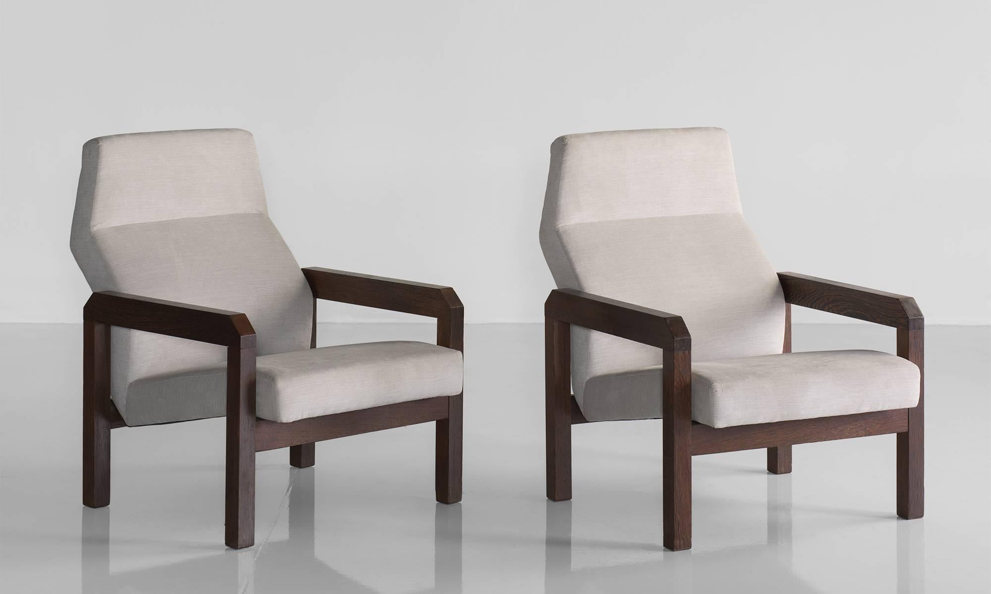 Elegant geometric form with original upholstery.