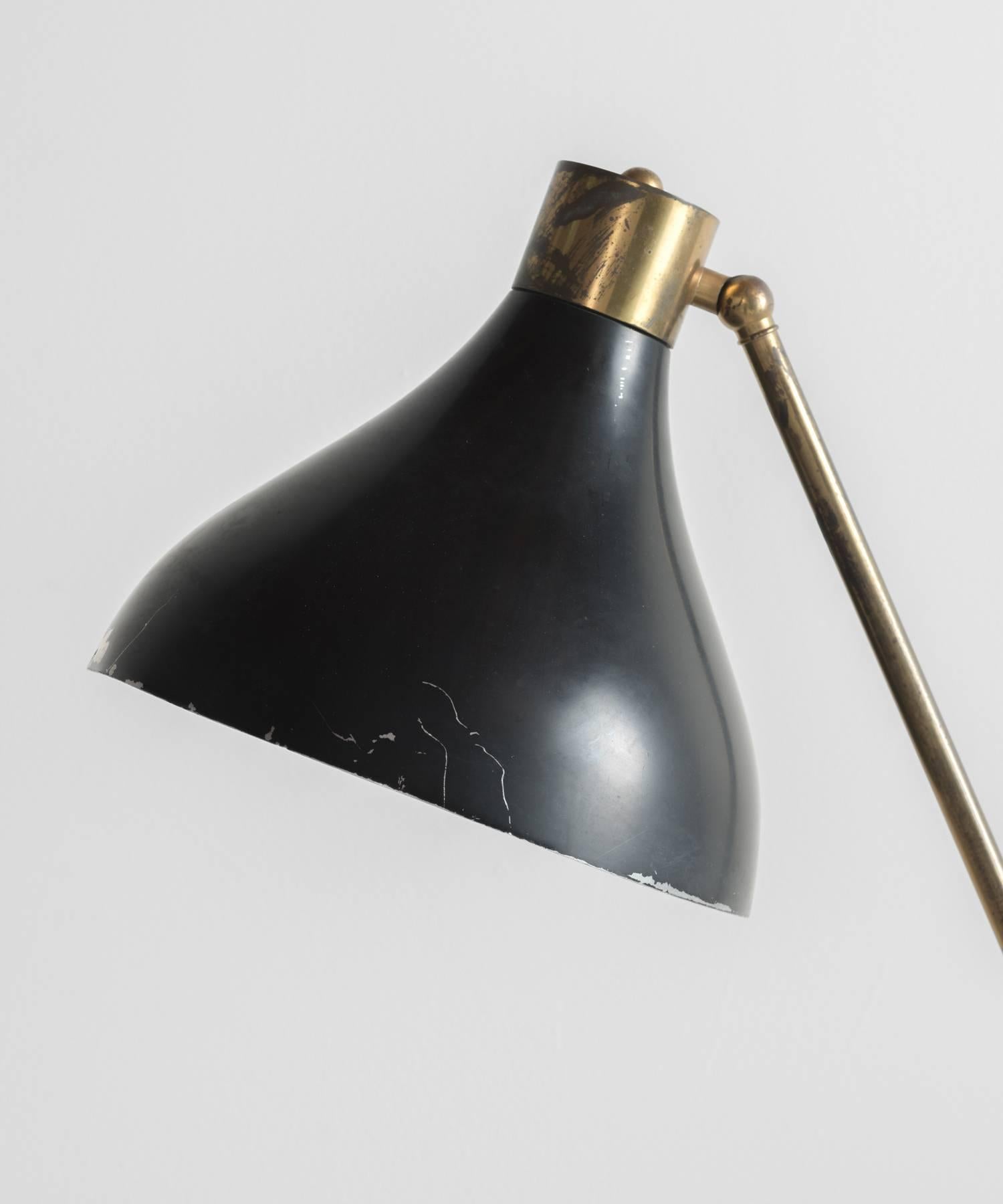 Mid-Century Modern Stilux Black Metal and Brass Floor Lamp