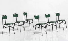 Set of Six Black Metal and Army Green Dining Chairs, circa 1950