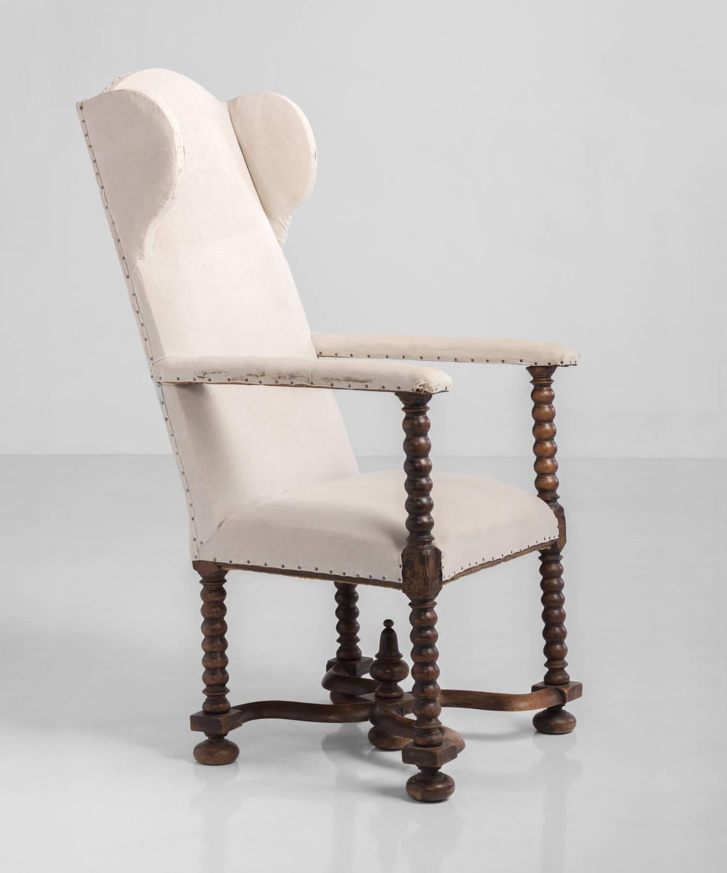French Tall Primitive Wingback Chair, France, circa 1970