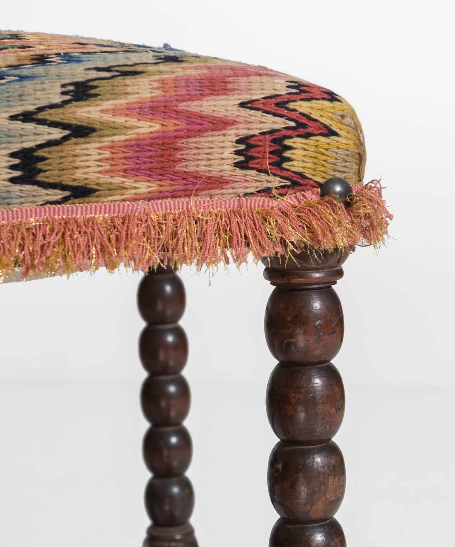 Early 20th Century Turned Leg Upholstered Bench, Italy, circa 1910