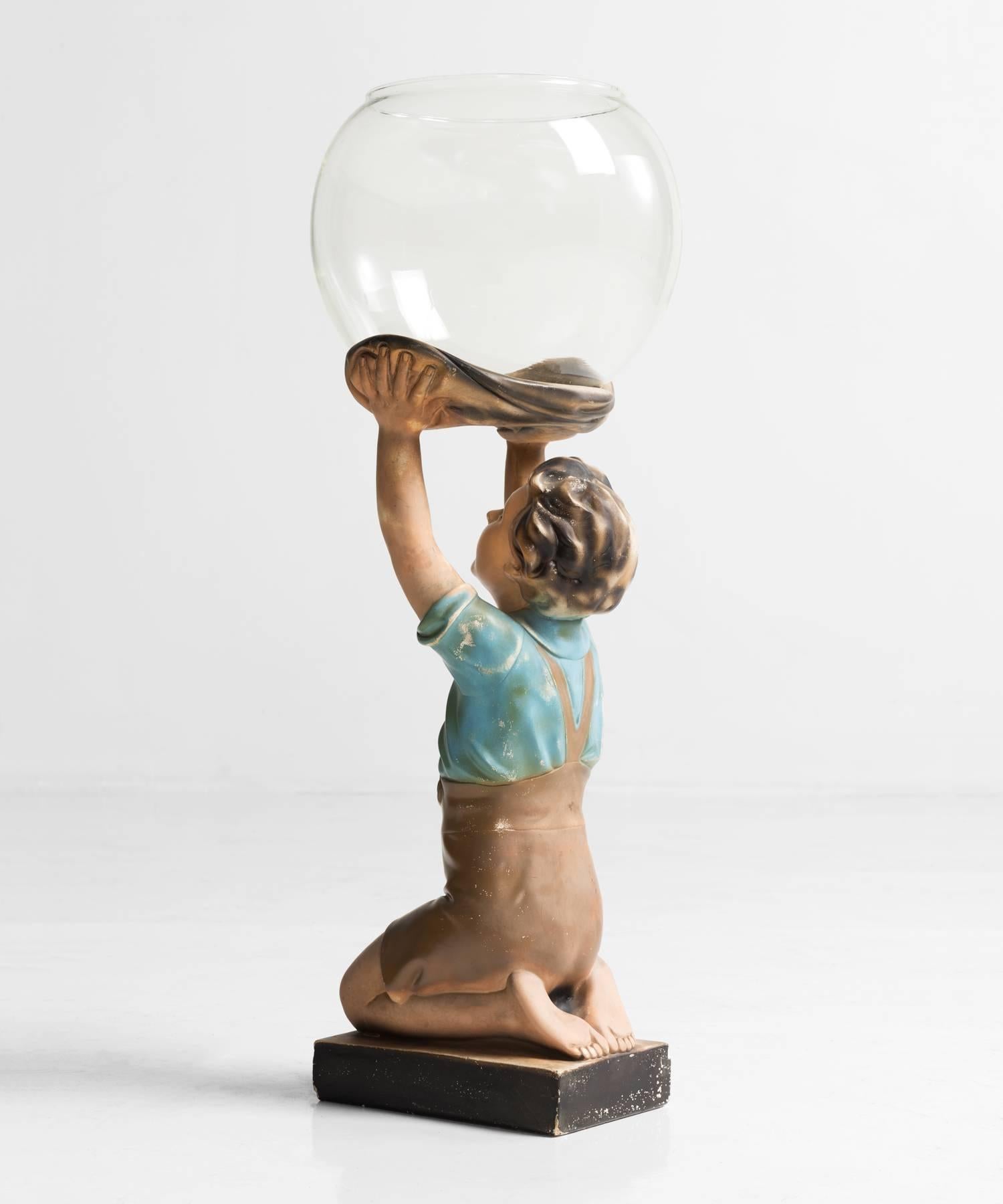 Italian Goldfish Bowl and Statue, circa 1950