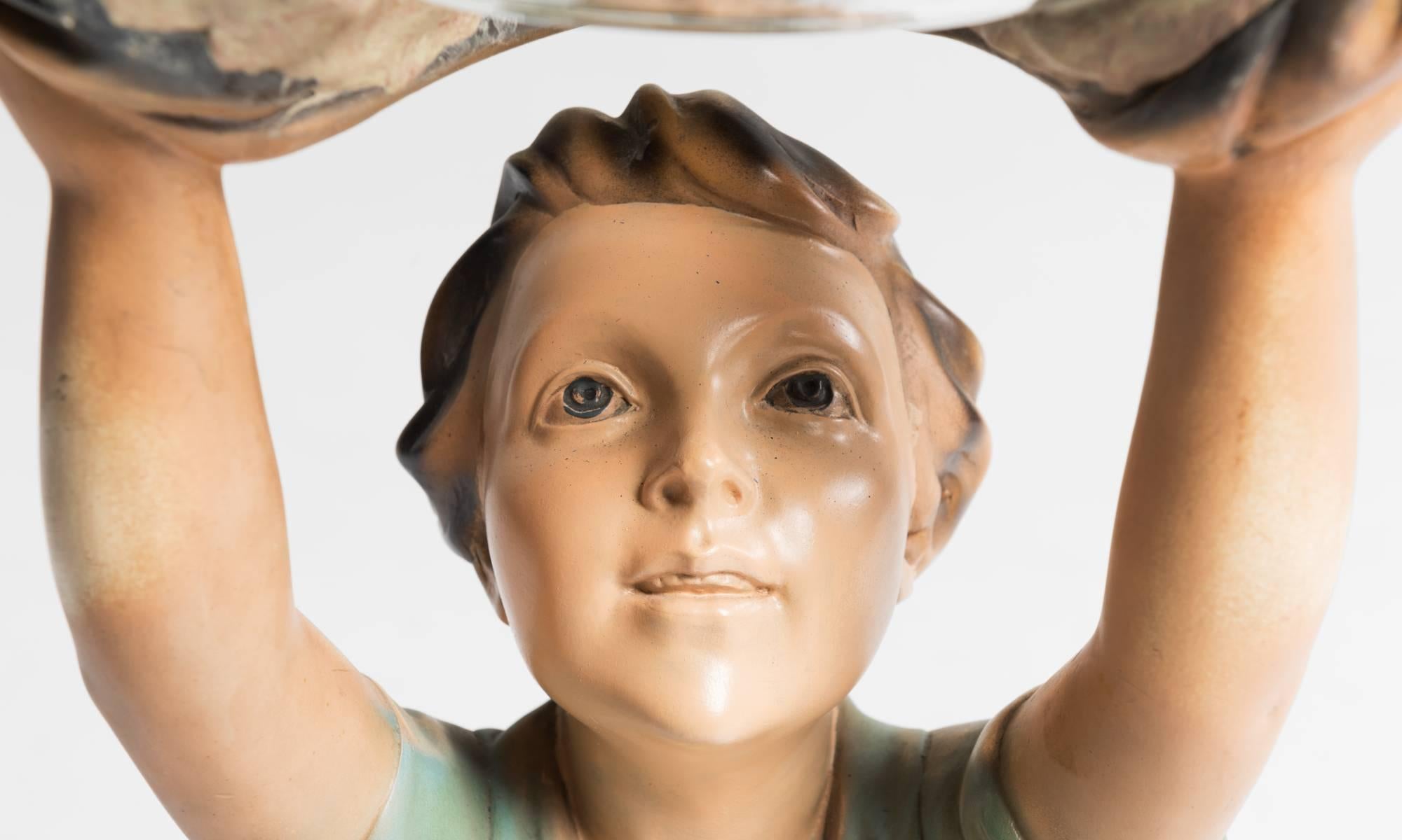 Mid-20th Century Goldfish Bowl and Statue, circa 1950