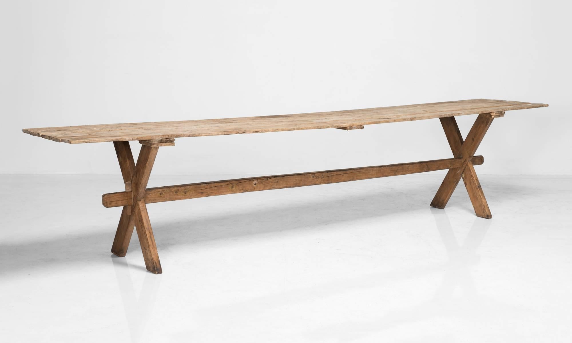 Primitive Trestle Table, circa 1930

Very large size with sturdy construction and fine patina.