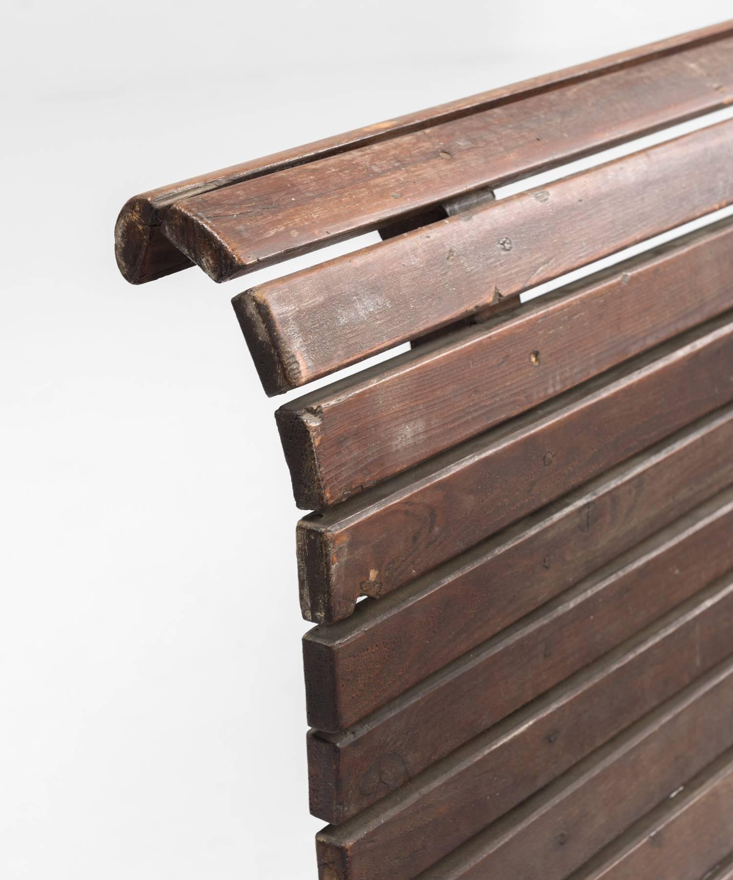 Slatted Wooden Bench, circa 1930 In Good Condition In Culver City, CA