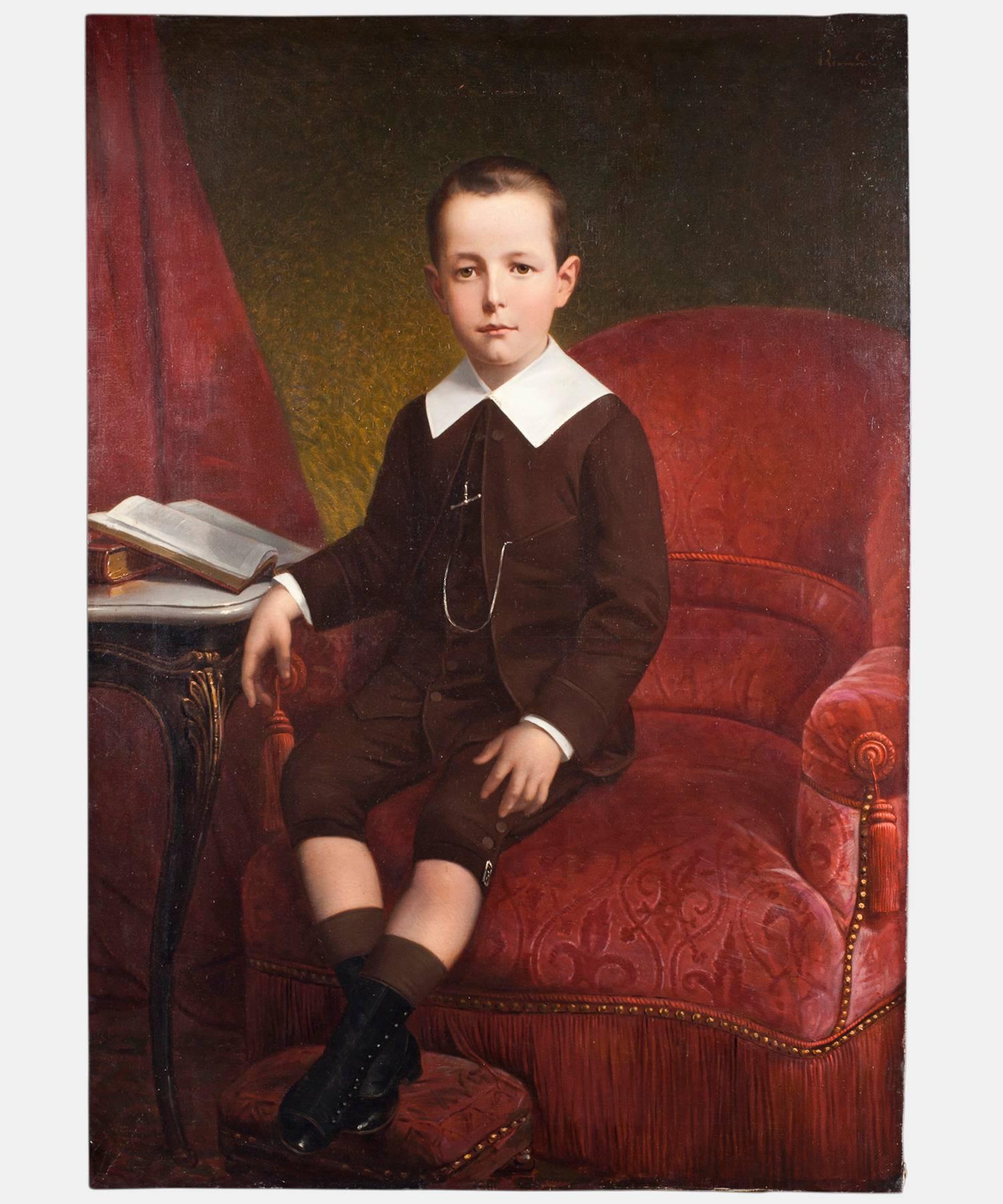 Oil painting of a young boy, France, circa 1880.