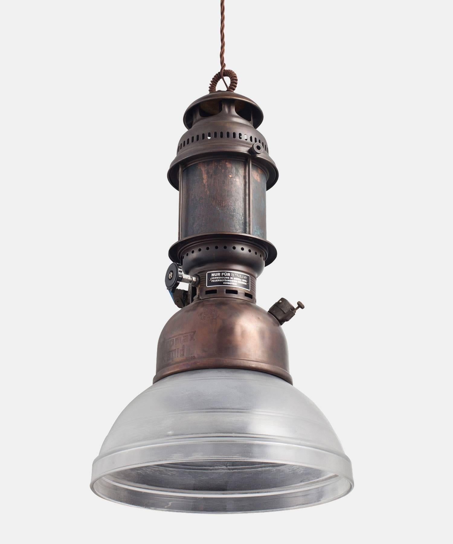Italian Copper and Frosted Glass Industrial Pendant, 21st century