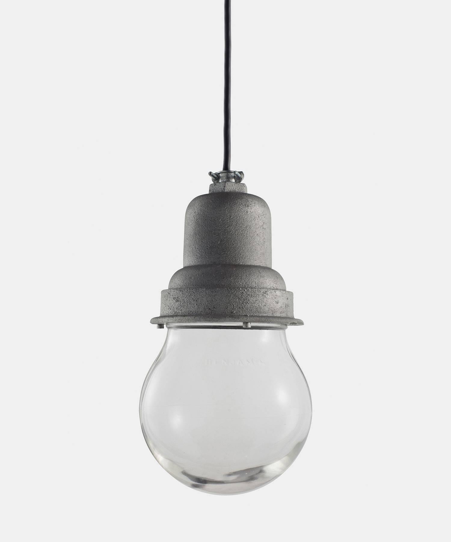 Appleton factory pendant with cast iron mount and 6-inch glass globe. Industrial era American design with two-week lead time.

*Please Note: This fixture is made in Italy, and comes newly wired (eu wiring). It is not UL Listed. Standard Lead Time is