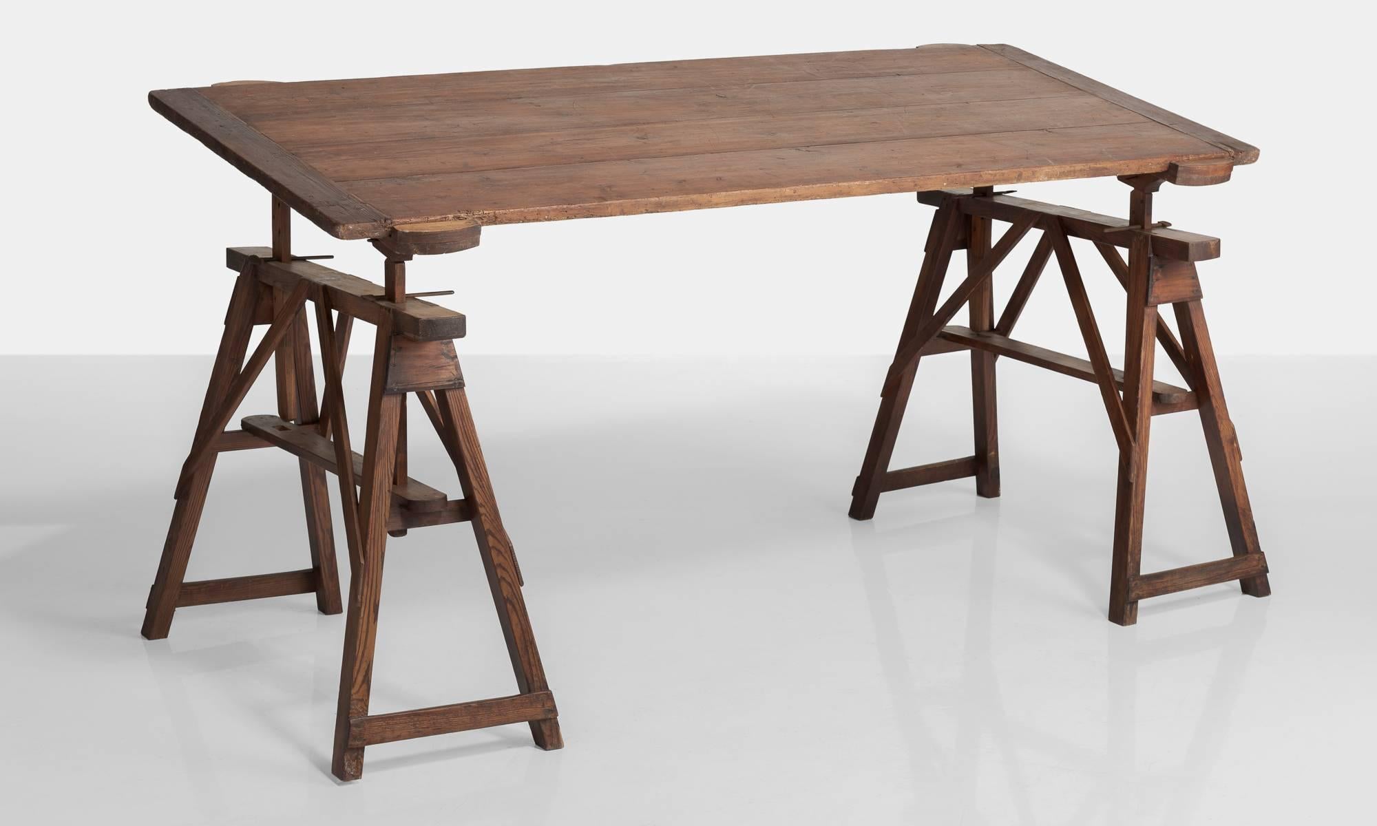 French Pine Architect's Table, France, circa 1910