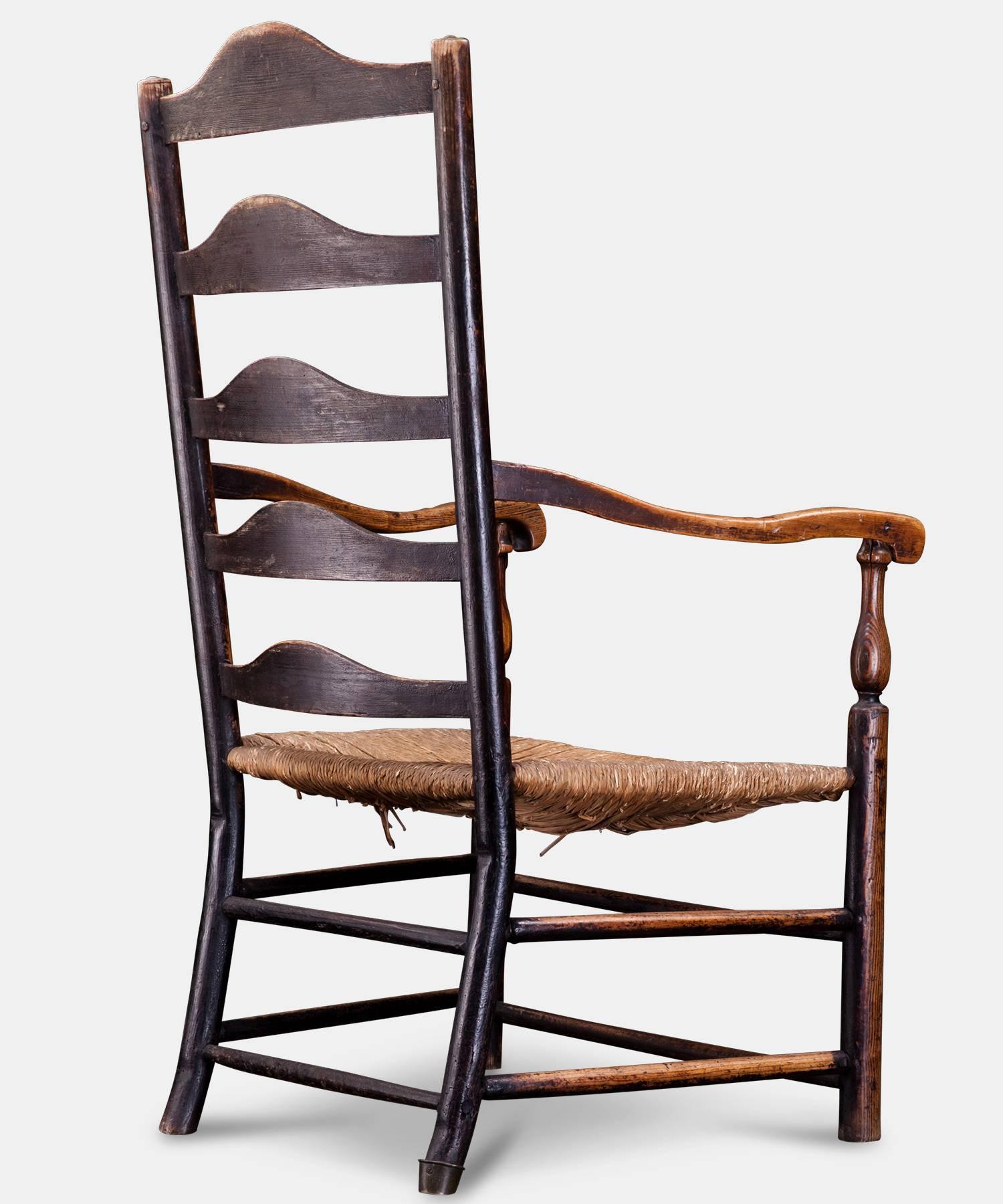 Country Ladderback Chair with Rush Seat, England, circa 1730