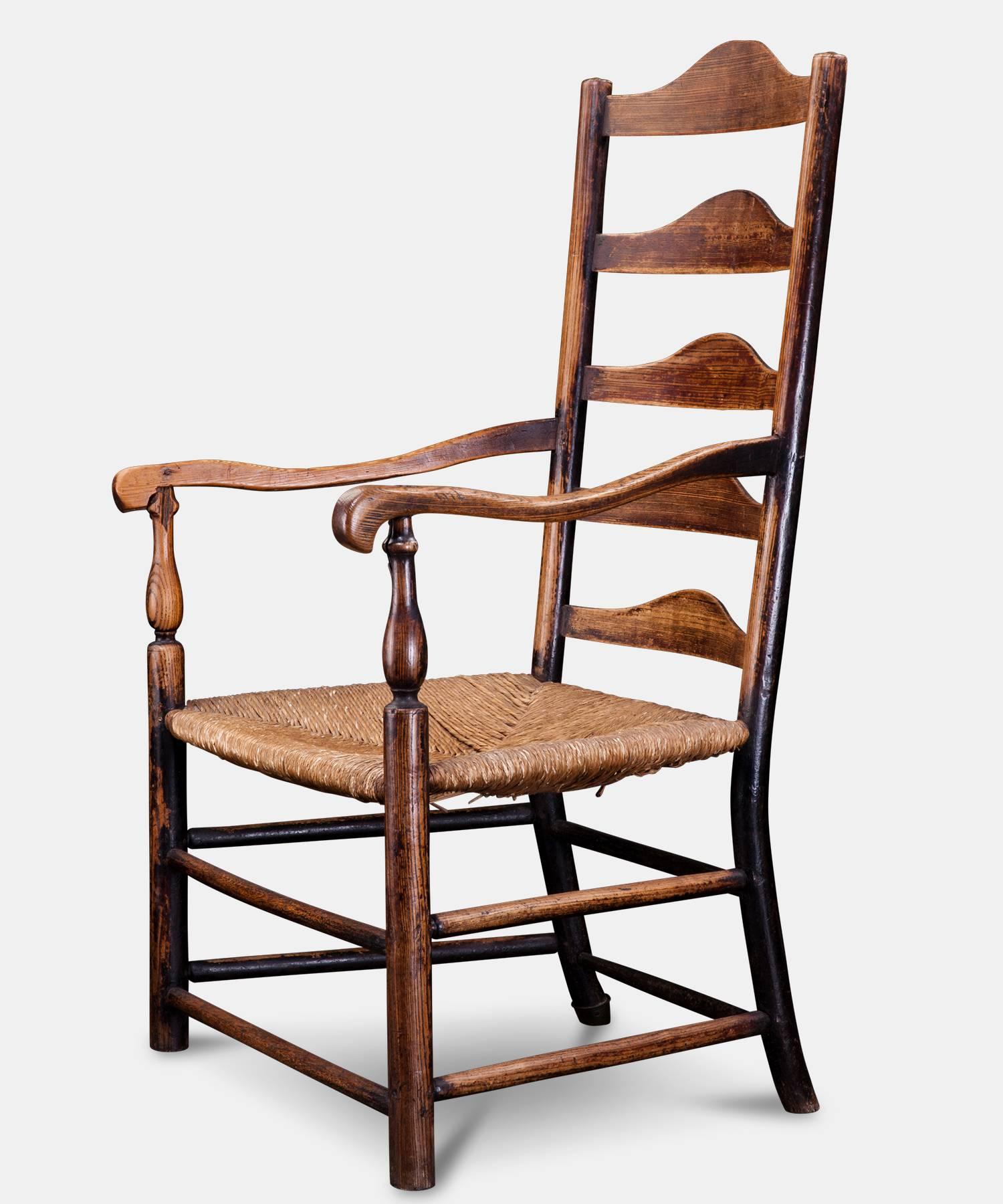 English Ladderback Chair with Rush Seat, England, circa 1730