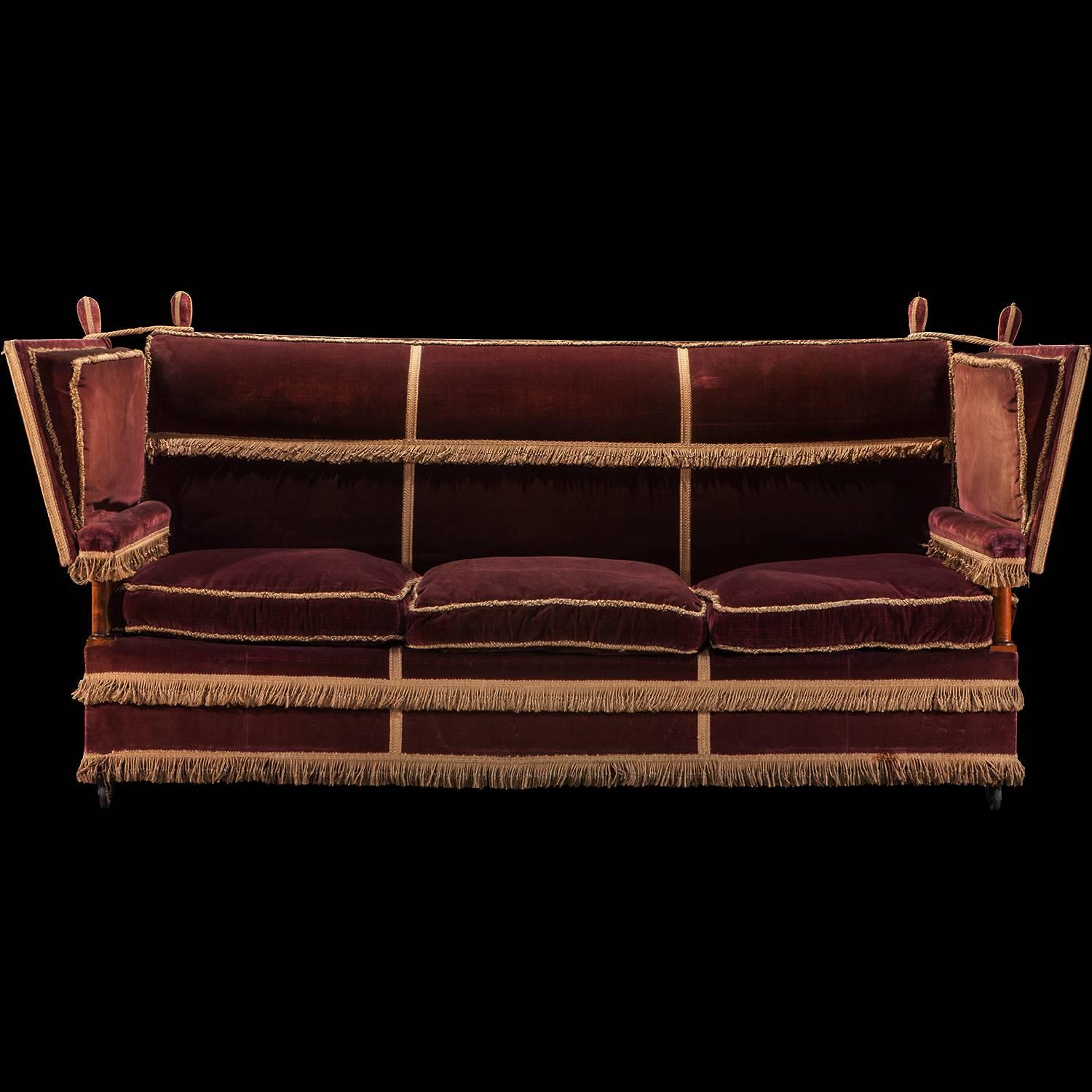 Original faded velvet upholstery, with down filled cushions.

Made in England, circa 1910.