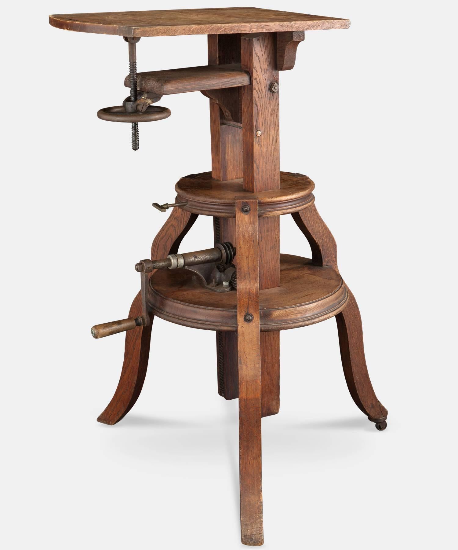 Wooden frame with swivel top. Original hardware allows for adjustable height,

France, circa 1880.