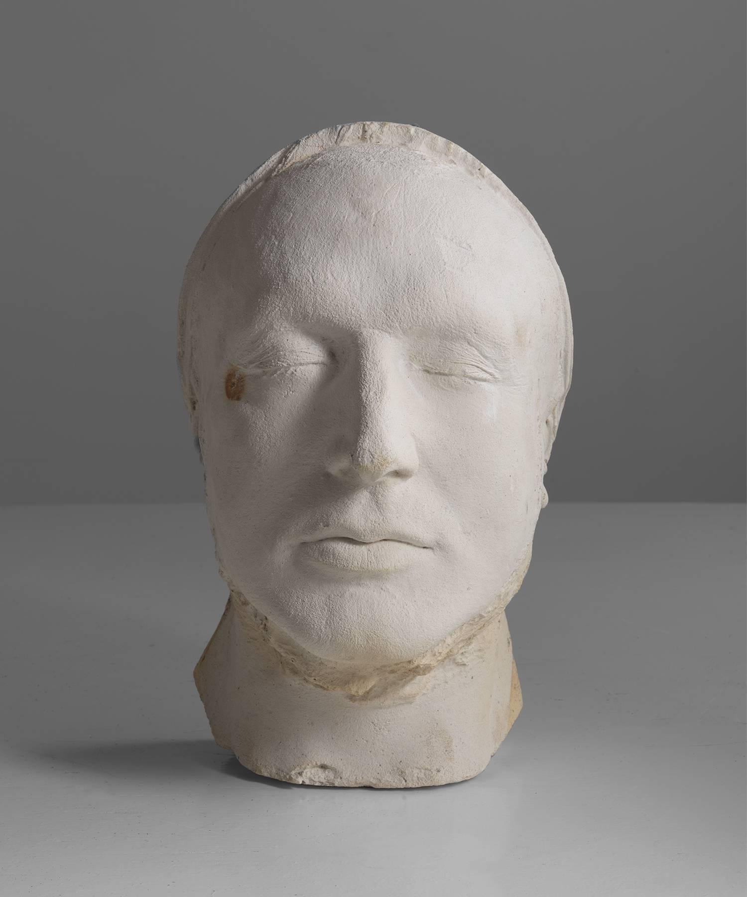 Beautiful anonymous and unsigned death mask, cast plaster.