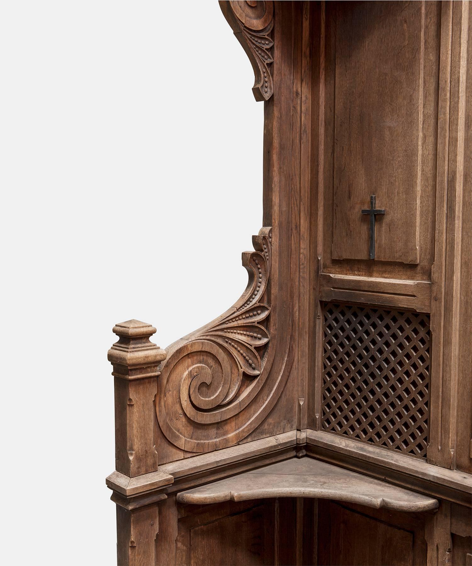 French Massive Oak Church Confessional