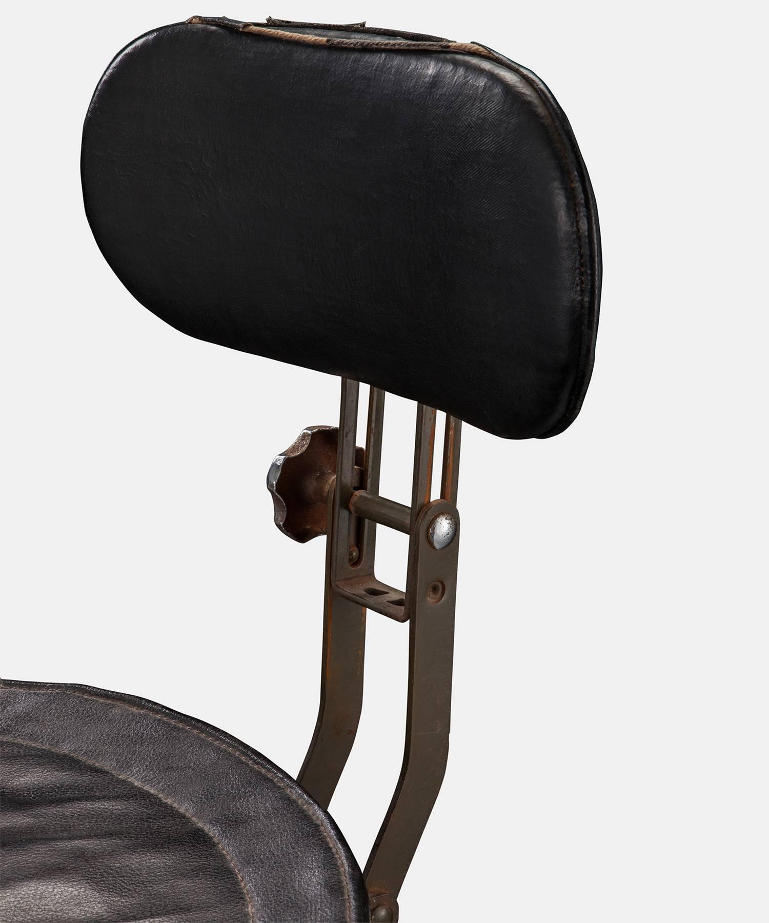 Industrial Leather Swivel Stool, England, circa 1940 In Good Condition In Culver City, CA