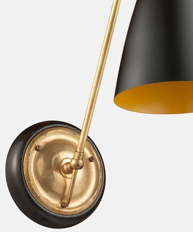 English Black Metal & Angled Brass Arm Sconce, England, 21st century For Sale