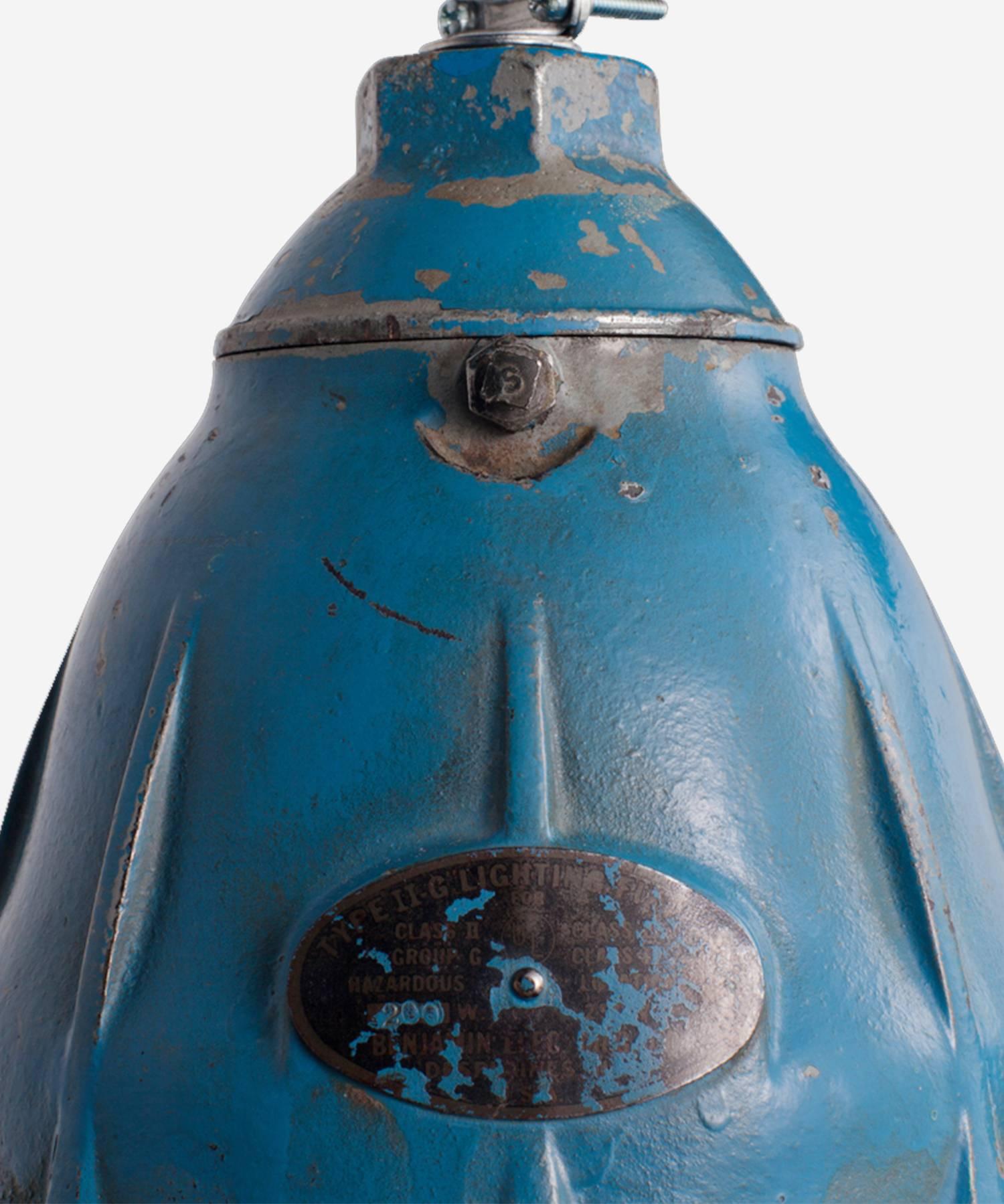 Benjamin Blue Iron and Glass Industrial Pendant, circa 1935 In Good Condition In Culver City, CA