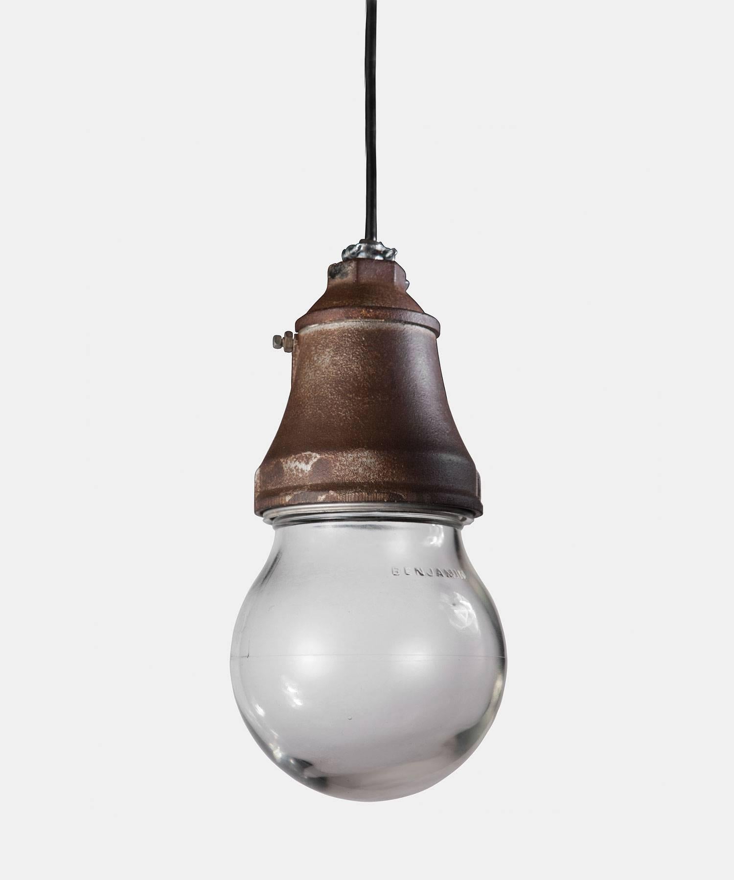 Mini Oxidized Iron Explosion Proof Industrial Pendant, America, 21st century

With heavy iron fitter and original Benjamin glass globe.