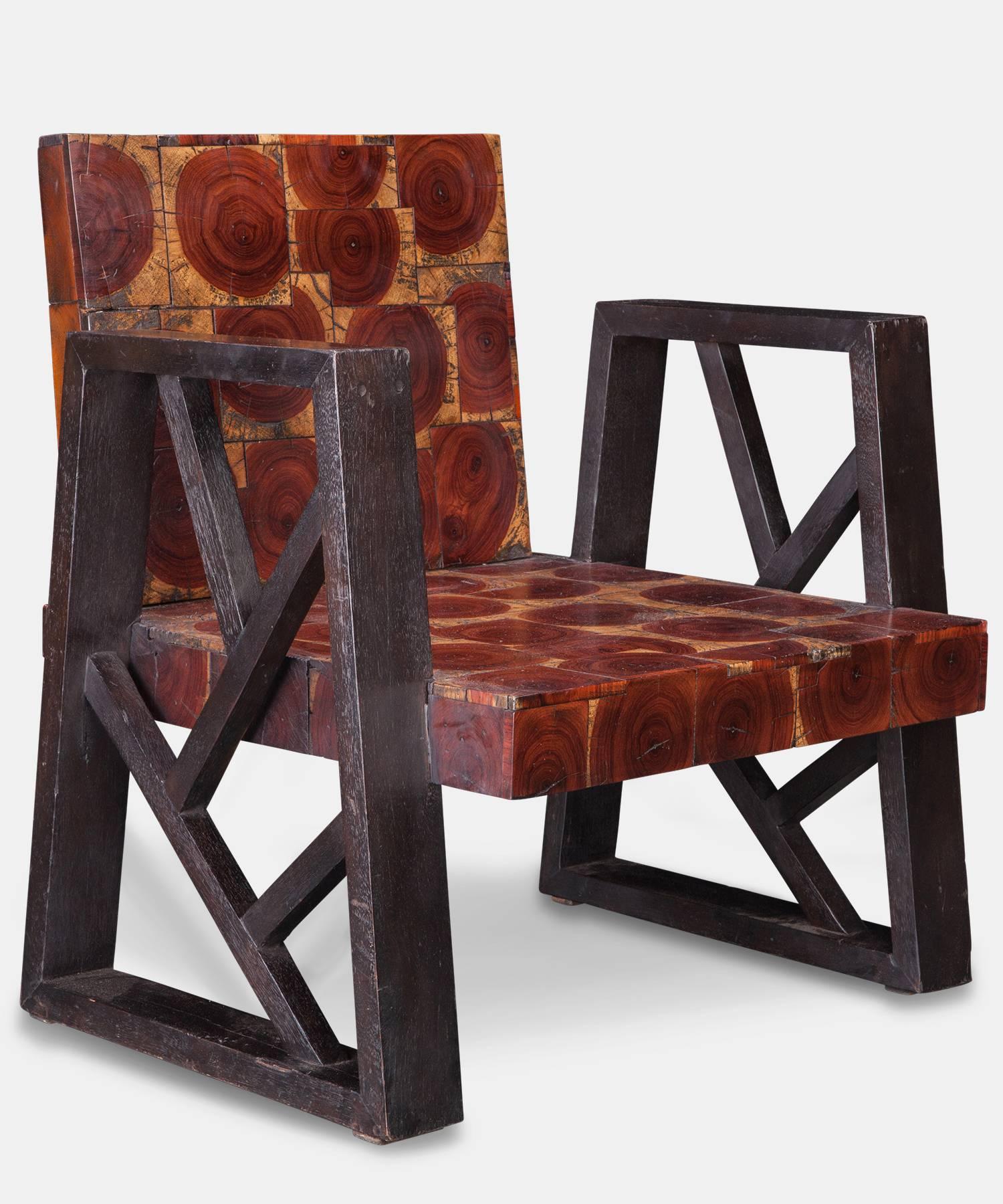 Modern Pair of 1970s Oyster Cut Timber Chairs