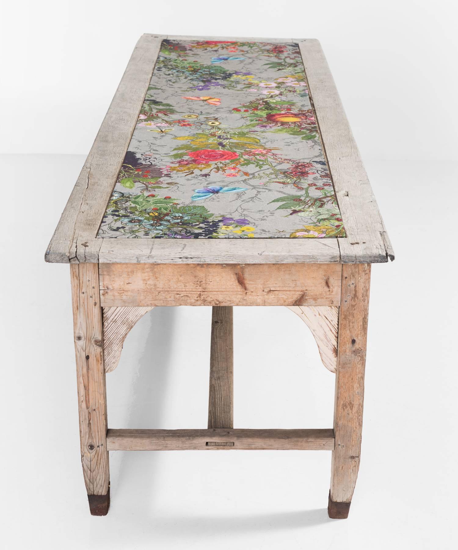 Victorian Upholstered Top, Oak and Pine Dining Table, circa 1880