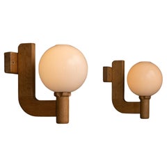 Oak Sconces by Guillerme et Chambron, France circa 1950