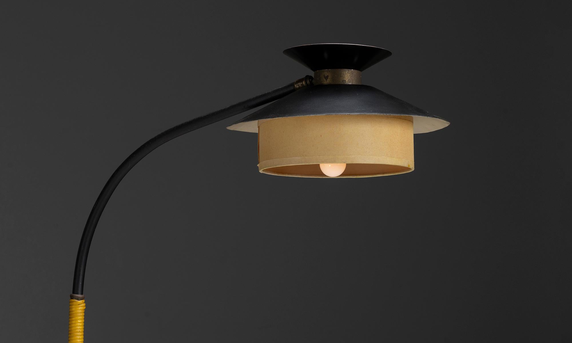 France, 1950
Painted black and yellow floor lamp with paper diffuser.
14.5”w x 30”d x 55”h
Ref. L5119
$ 3,600