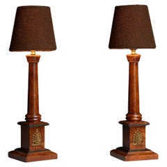Pair of Wood Column Lamps, 1950