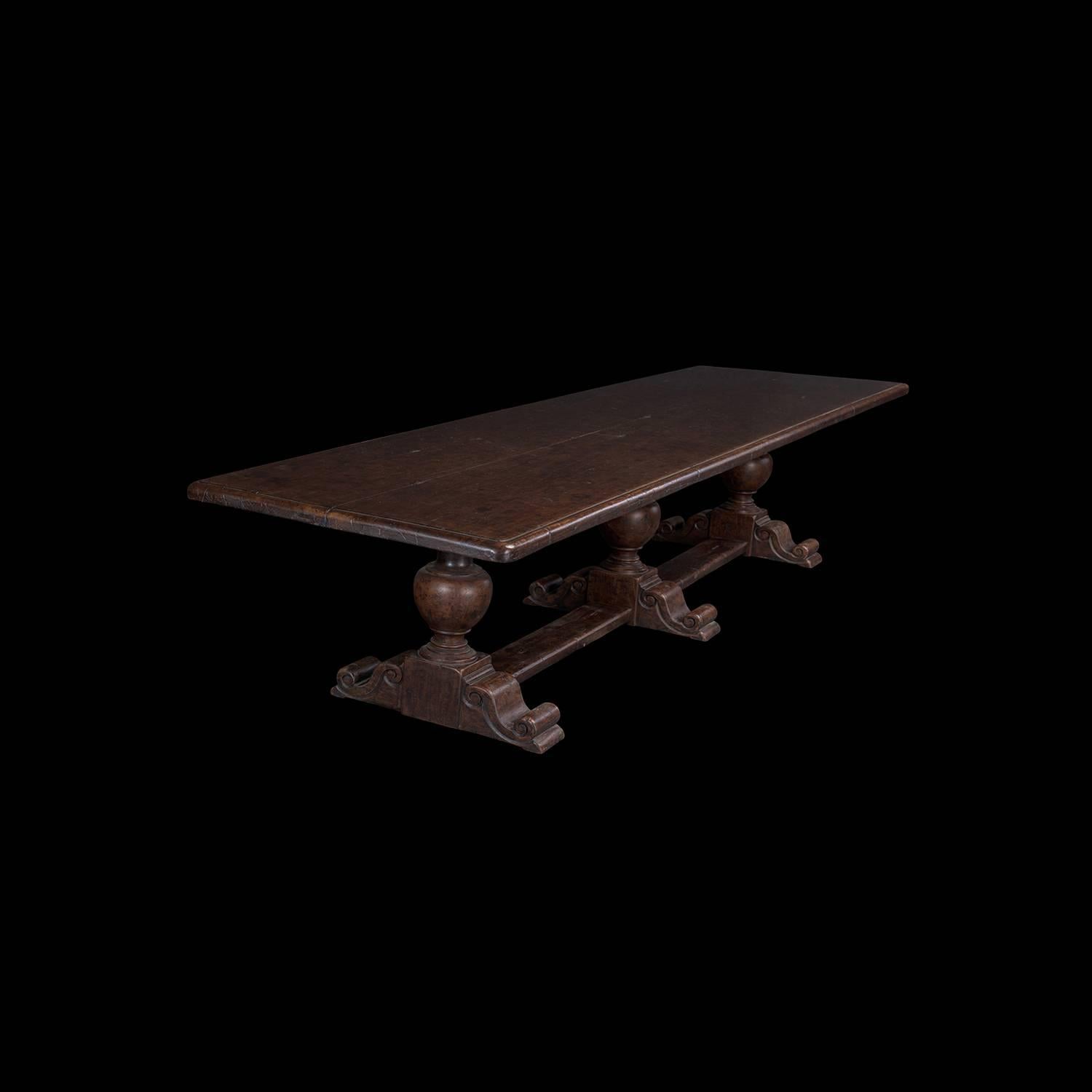Patinated Monumental Walnut Dining Table