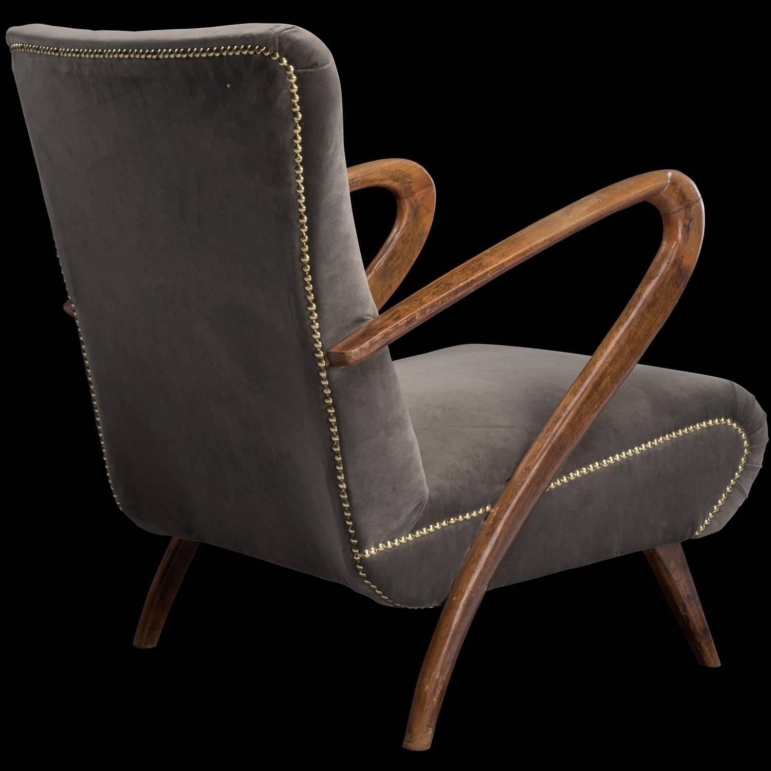 Pair of Velvet Modern Armchairs For Sale at 1stdibs