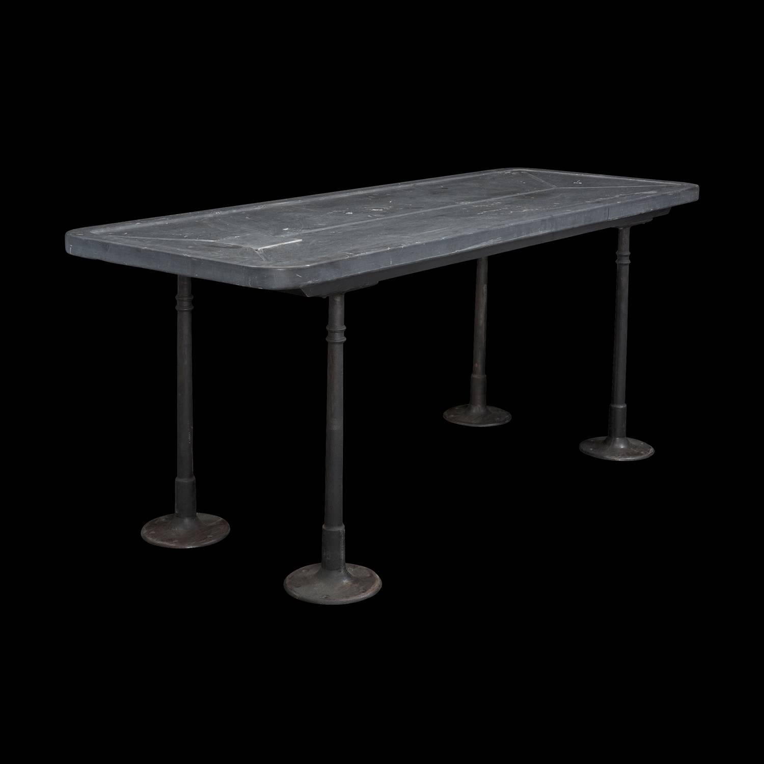 French Industrial Slate Top Table, circa 1920
