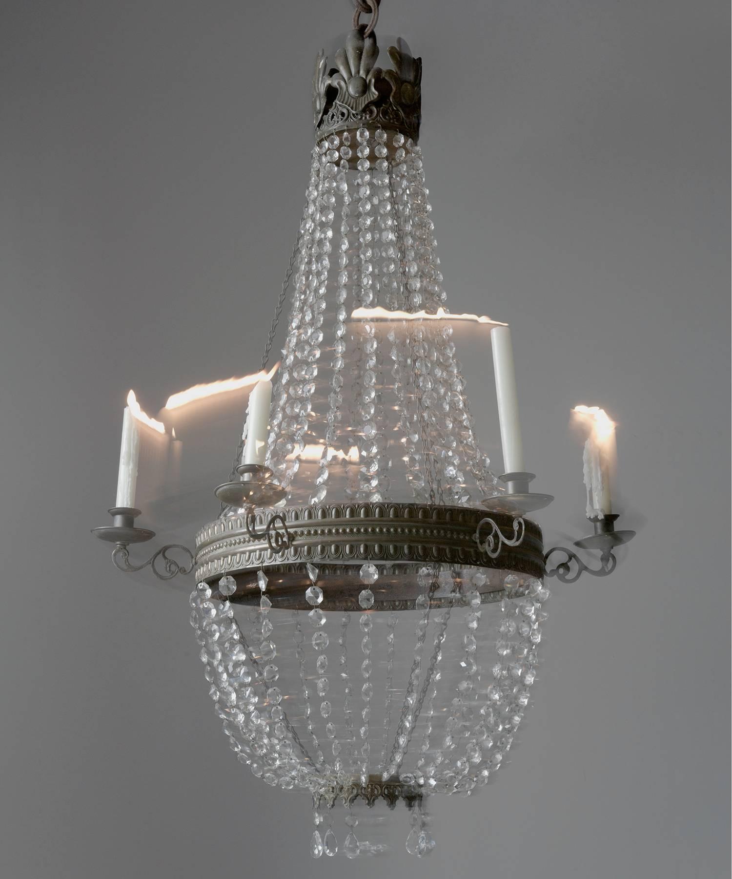 Crystal Candle Chandelier, Italy, circa 1870 In Fair Condition In Culver City, CA